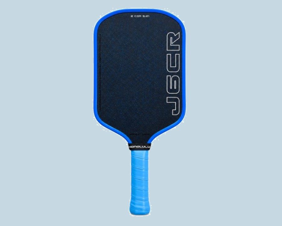 Honolulu J6CR Crystal Blue pickleball paddle, elongated 16mm carbon face